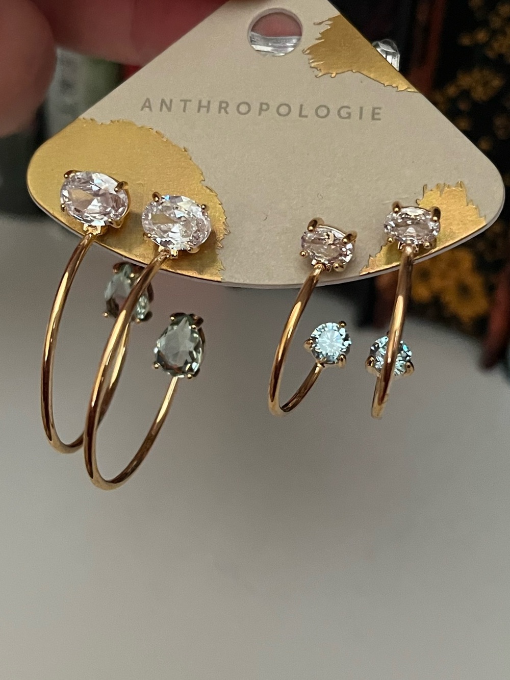 Anthropologie Delicate Chroma Hoop Earrings, Set of 2 Azore Aqua Green Blue - Picture 2 of 3